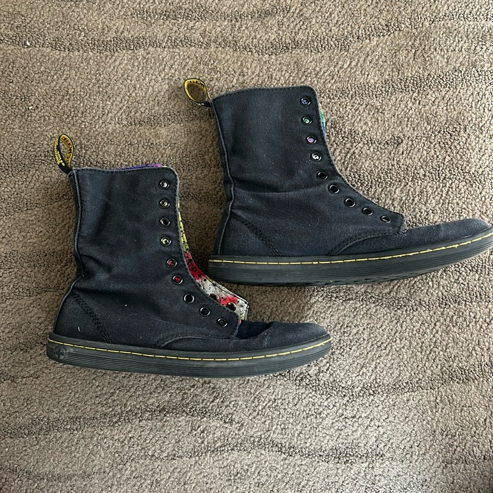 Dr Martens Canvas Black Roll Down Paint Splatter Interior Size 7- Missing Laces